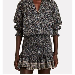 Veronica Beard Karlina Long Sleeve Floral Paisley Smocked Mini Dress Sz 16 NWOT